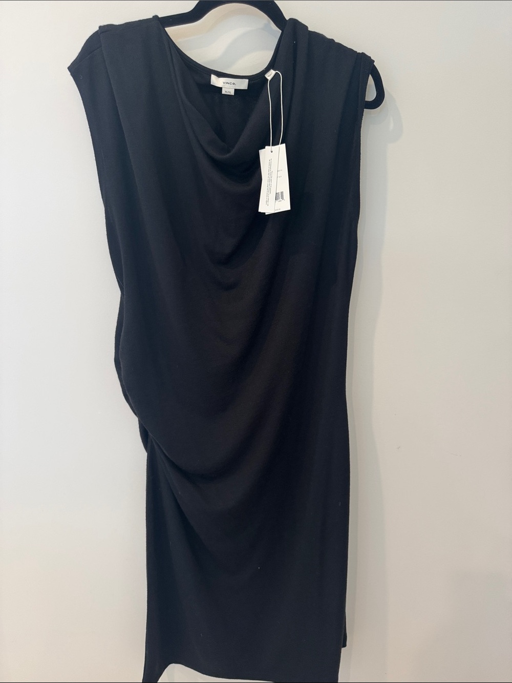 Vince Black Sleeveless Draped Midi Dress